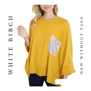 White Birch Mustard Blouse with Silver Accent